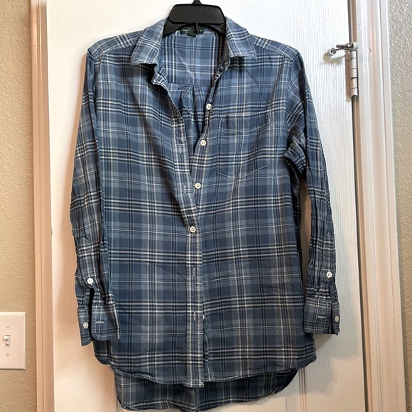 🟢 Lauren Ralph Lauren Blue White Plaid Button Down Shirt S - Picture 1 of 7